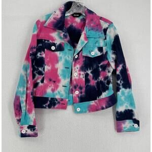 Kim Shui Womens Multicolor Pink Blue Tie Dye Button Front Trucker Jacket